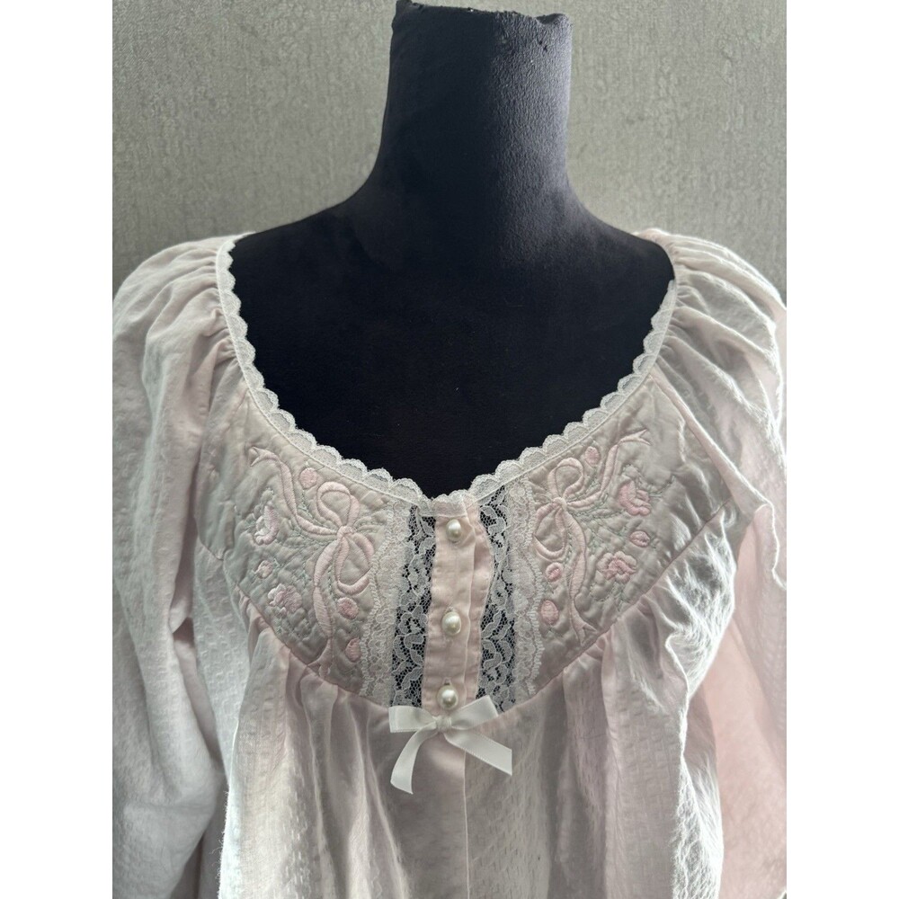 Vtg 80s Carriage Court Sears Pink Lace Nightgown Pastel Cottagecore Granny GownL